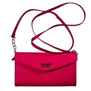 Victoria's Secret Hot Pink Wallet On Chain Crossbody Clutch Purse Gold Chain